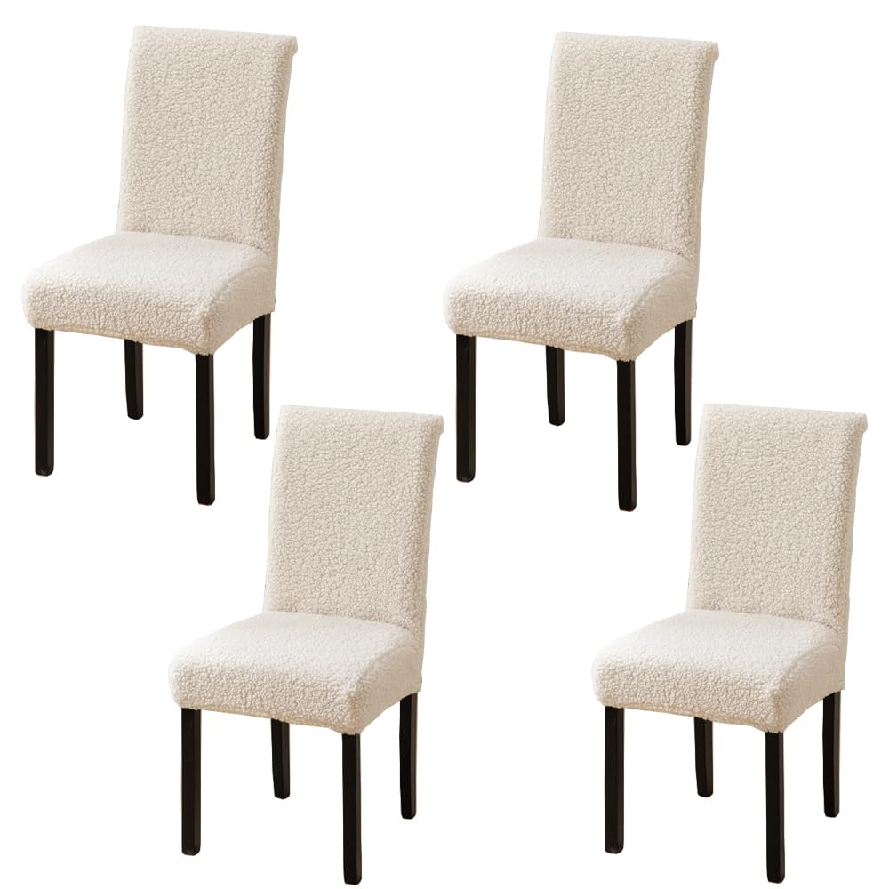 Axroad Mall Sherpa Fleece Dining Chair Covers Set of 4, Stretch Chair Slipcover, Washable Chair Protector Cover for Dining Room, Ceremony, Banquet (White)