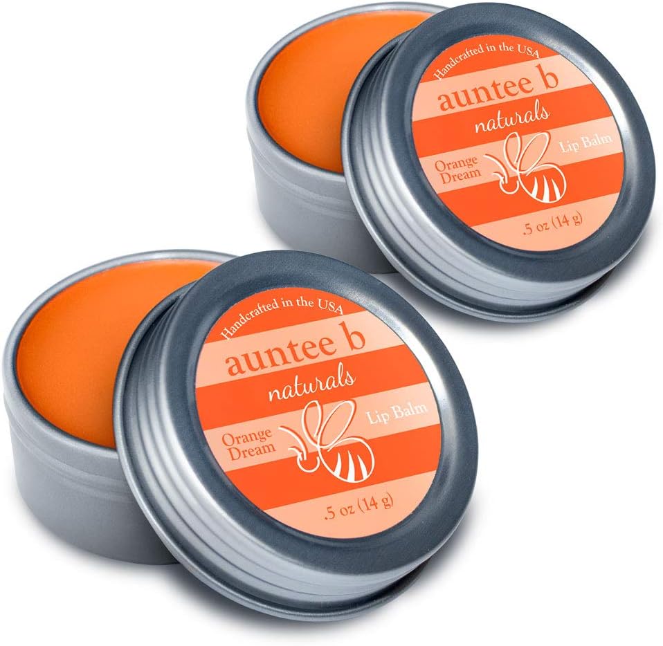 Auntee B Naturals Moisturizing Organic Lip Balm (Orange Dream) - 2 Pack, 0.5 oz - All Natural, Non-Toxic, Gluten-Free