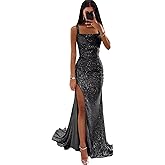 zoteno Sparkly Sequins Mermaid Prom Dresses 2026 for Women with Slit Long Square Neck Ruched Formal Evening Gown ZO045