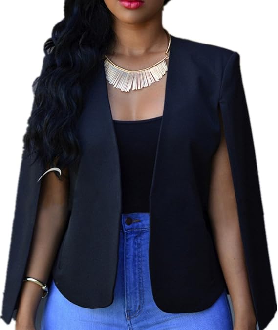 Cresay Women's Open Slit Sleeve Suit Casual Cape Blazer Jacket at