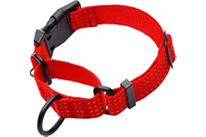 LUCKYDC Martingale Collar for Training Dogs. Adjustable Reflective Dog Collars with Buckle- NO Pull-Prevents Slipping Out, for Medium Large XL Dogs. Helps with Strong pullers(M, red)