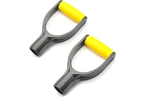 MroMax 2Pcs Shovel D Grip Handle, 1-1/4" Inner Diameter 32mm PVC Spade Snow Shovel Replacement Handle Garden Accessories for Digging Raking Tool Yellow-Black