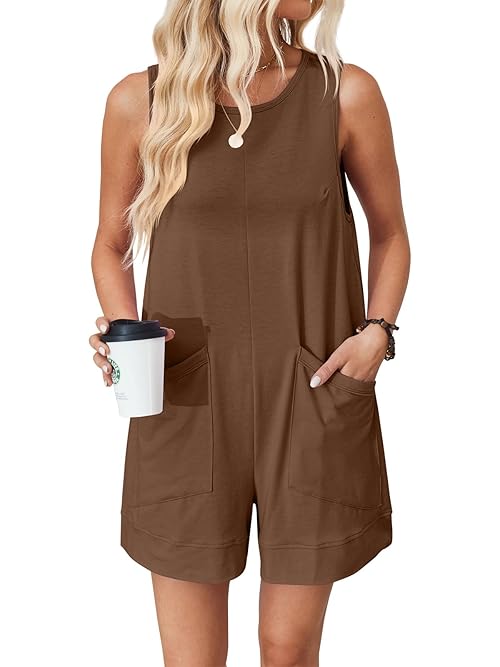 VUTRU Rompers for Women Summer Short Jumpsuits Casual Loose Fit Maternity Romper Comfy Cotton One Piece with Pockets