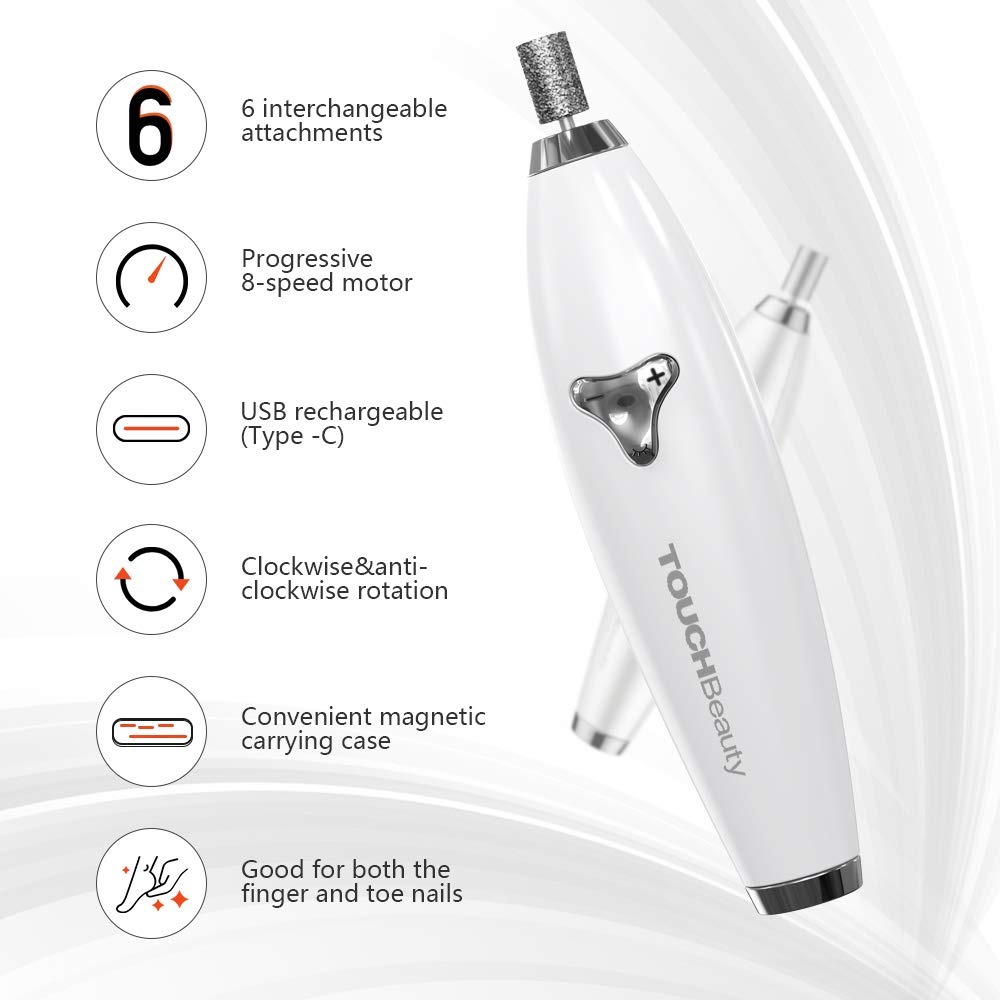 Nail Drill by TOUCHBeauty 6 in 1 Nail Drill Kit with Storage Case Cordless Electric Pedicure Manicure Set with 8 Speed Settings : Beauty