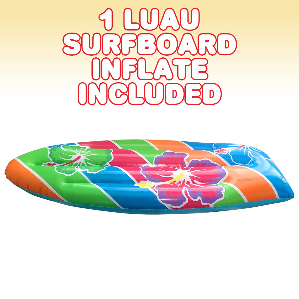 ArtCreativity Luau Surfboard Inflate, Inflatable Surfboard for Beach, Tropical and Luau Party Decorations, Inflatable Pool Toy for Kids and Adults, Beach Party Inflate