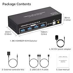 8K@60Hz HDMI+Displayport KVM Switch 2 Monitors 2