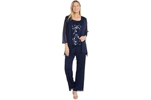 R&M Richards Womens 3pc Flyaway Jacket Over Tank Pant Set W/SequinsBusiness Suit Pants Set