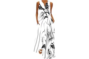 MAMIDAY Women's Fashion Maxi Dresses Floral Boho Summer Dress Printed V Neck Sleeveless Casual Vacation Sundress with Pockets