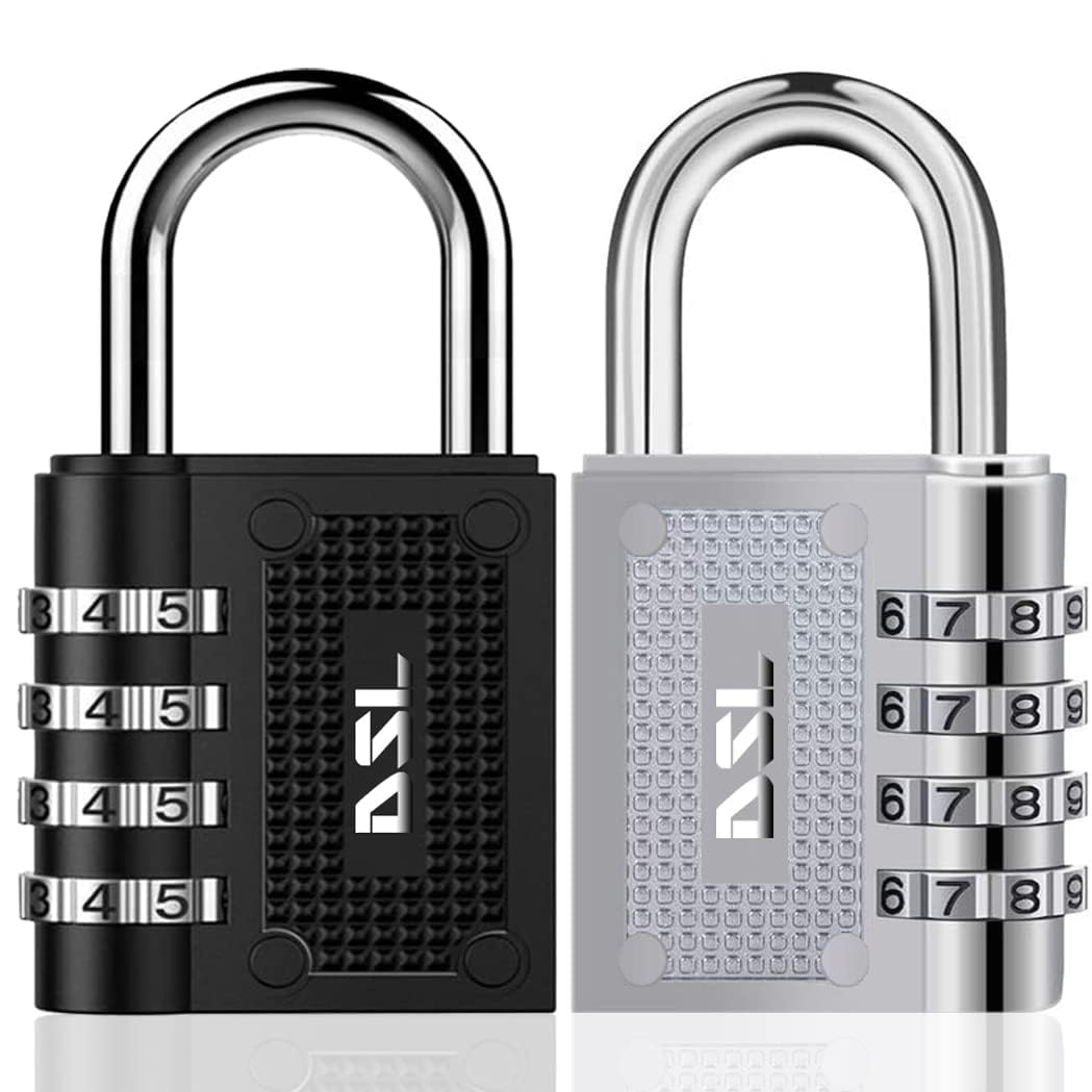 Combination Padlocks, DSL Pack of 2 Padlock with Code (4 Digits) for Gym, School Locker, Combination Bike Lock, Waterproof Padlocks for Outdoor fsuch as Shed, Cabinet, Tool Box