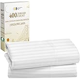 California Design Den King Size Pillowcase Set - 400 Thread Count, 100% Cotton Sateen, Set of 2 Pillow Covers, Soft and Breathable - Striped Bright White