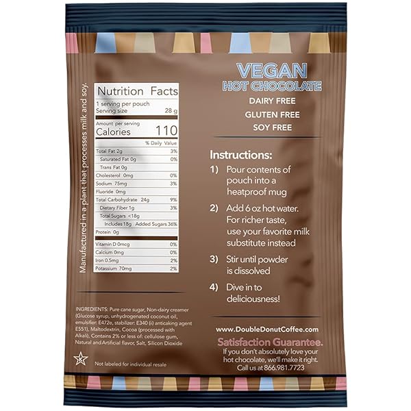 DOUBLE DONUT DAIRY FREE HOT CHOCOLATE MIX, NON DAIRY INSTANT VEGAN HOT CHOCOLATE PACKETS, 30 COUNT (PACK OF 1)