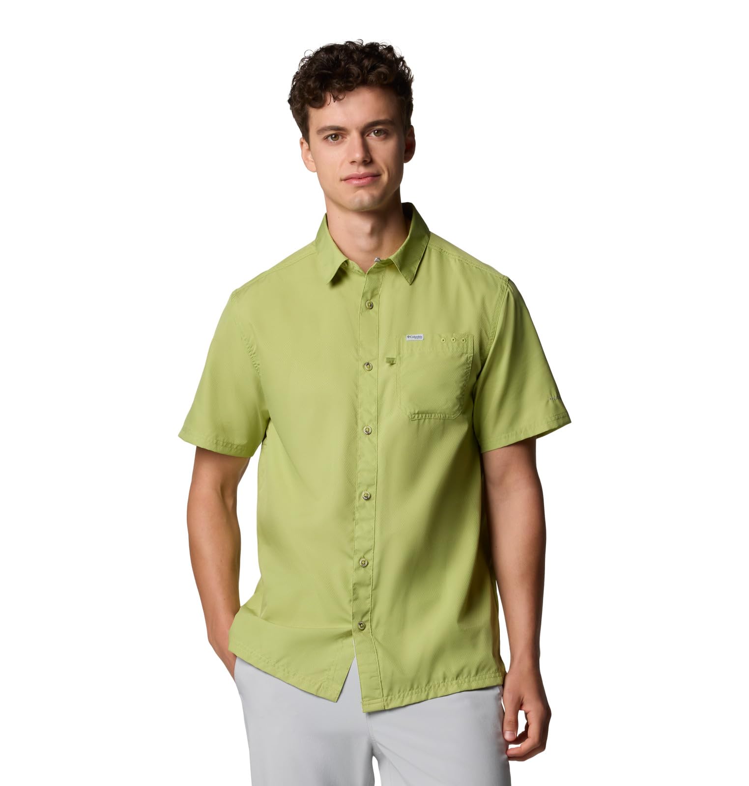 Columbia Mens Slack Tide Short Sleeve Camp Shirt, Pear, 1X Image Columbia Mens Slack Tide Short Sleeve Camp Shirt, Pear, 1X Image