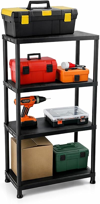 Oypla 4 Tier Black Plastic Heavy Duty Shelving Racking Storage Unit 80kg
