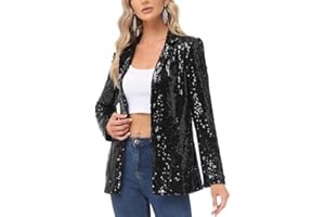 KANCY KOLE Women's Sequin Jackets Open Front Blazer Jacket Casual Long Sleeve Sparkly Cardigan Coat with Pocket S-XXL