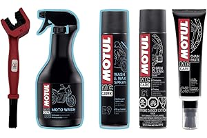 PROSTAR BRANDS Complete Motorcycle Care Kit, (Wash and Wax, Moto Wash, Chain Clean, Chain Paste) w Prostar Grunge Brush