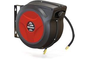 ReelWorks Air Hose Reel Retractable 3/8" Inch x 50' Foot Hybrid Polymer Hose Max 300PSI Commerical Polypropylene Construction