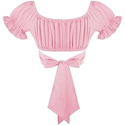 COOUFE Women's Crop Tops Ruffle Short Sleeve Tie