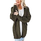 Long Sleeve Cable Knit Womens Cardigan Oversized Long Sweater Loose Casual Solid Color Mid Length Chunky Style