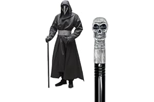 GAGIFT WORLD Skull Walking Cane Costume Prop – Metal Pimp Cane with Plague Doctor and Witch Doctor Design for Halloween & Cosplay