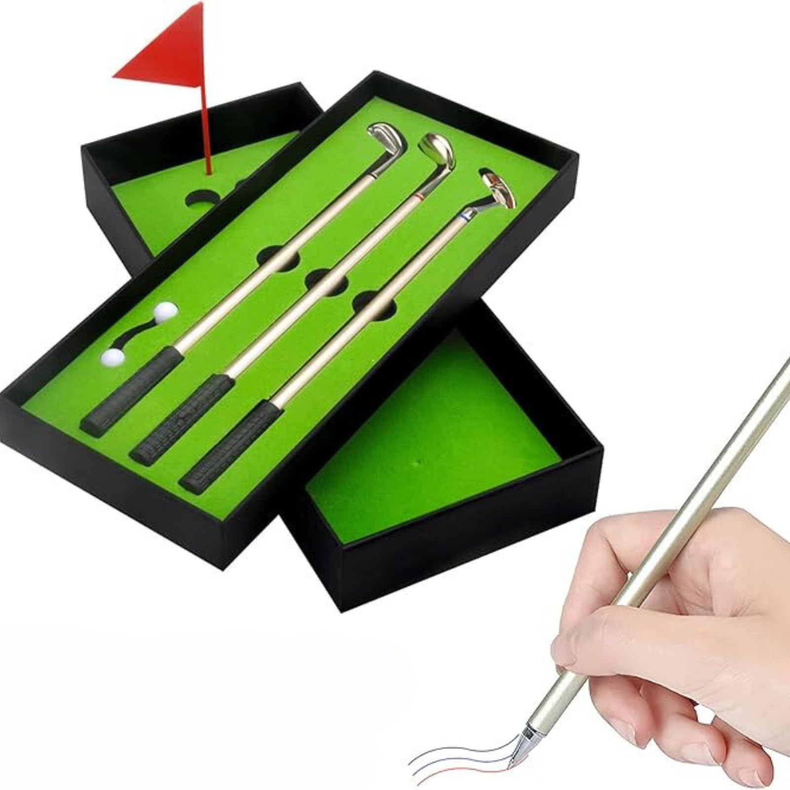 Aeloa Golf Pen Set Mini Golf Clubs Ballpoint Pen Set Golf Pen Gift Set with Balls Flag For Father's Day Present Business Present 3Pcs/Set (FAST FELIVERY)