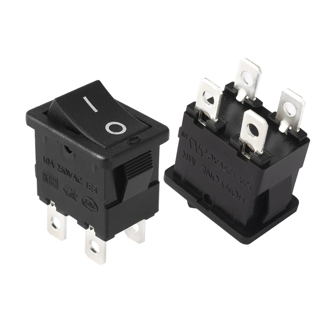 Sourcingmap 5Pcs AC 12A/125V 10A/250V DPST 4P 2 Position I/O On Off Button Boat Rocker Switch