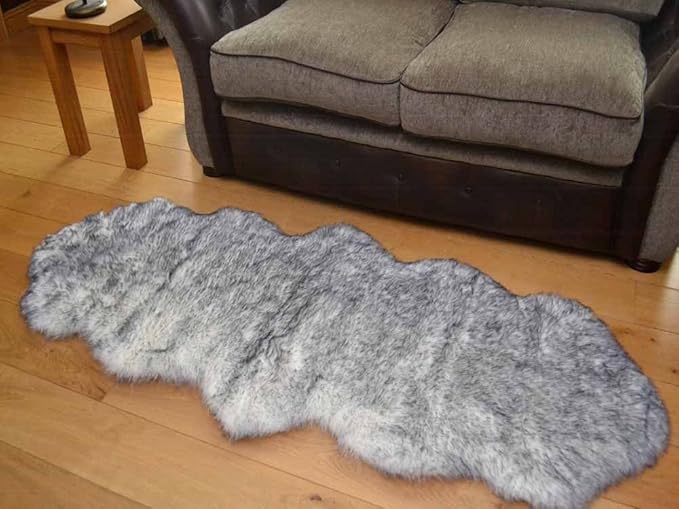 Grey Tip Sheepskin Rug Soft Fluffy Single Plain Bedroom Faux Fur Fake
