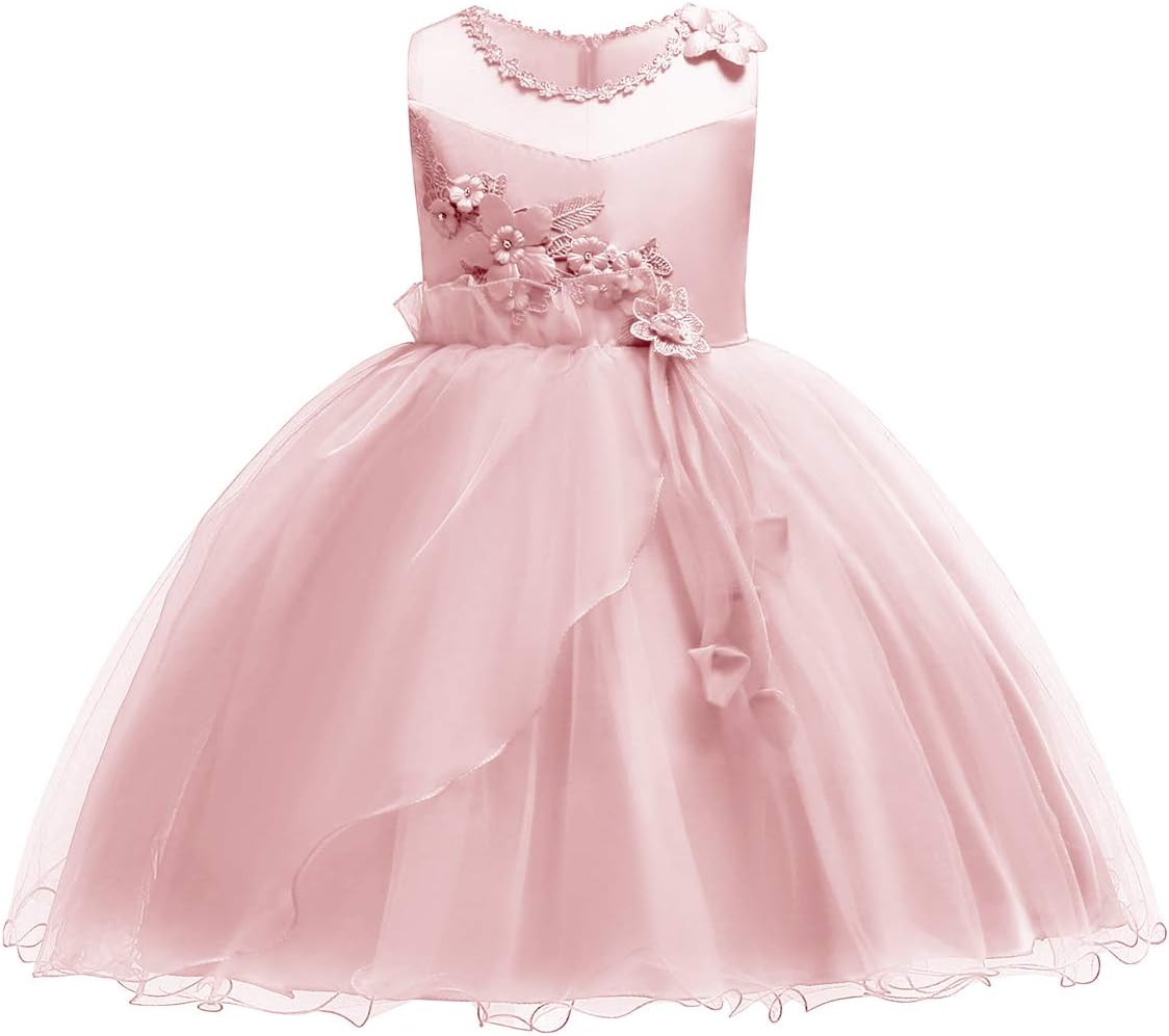 JOYMOM Girls Flower Embroidery Ruffles Party Wedding Dresses Kids Ball Gown