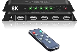 iArkPower HDMI 2.1 Switch 4K@120Hz 8K@60Hz HDMI Switcher 4 in 1 Out Support PS5, Xbox Series X, HDR10+, Dolby Vision Dolby Atmos