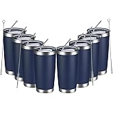 MEWAY 20oz Tumbler 8 Pack Double Wall Vacuum Insulated Travel Mug Bulk, Stainless Steel Tumblers with Lid and Straw, Durable Powder Coated Coffee Cups for Cold & Hot Drinks (Navy, 8)