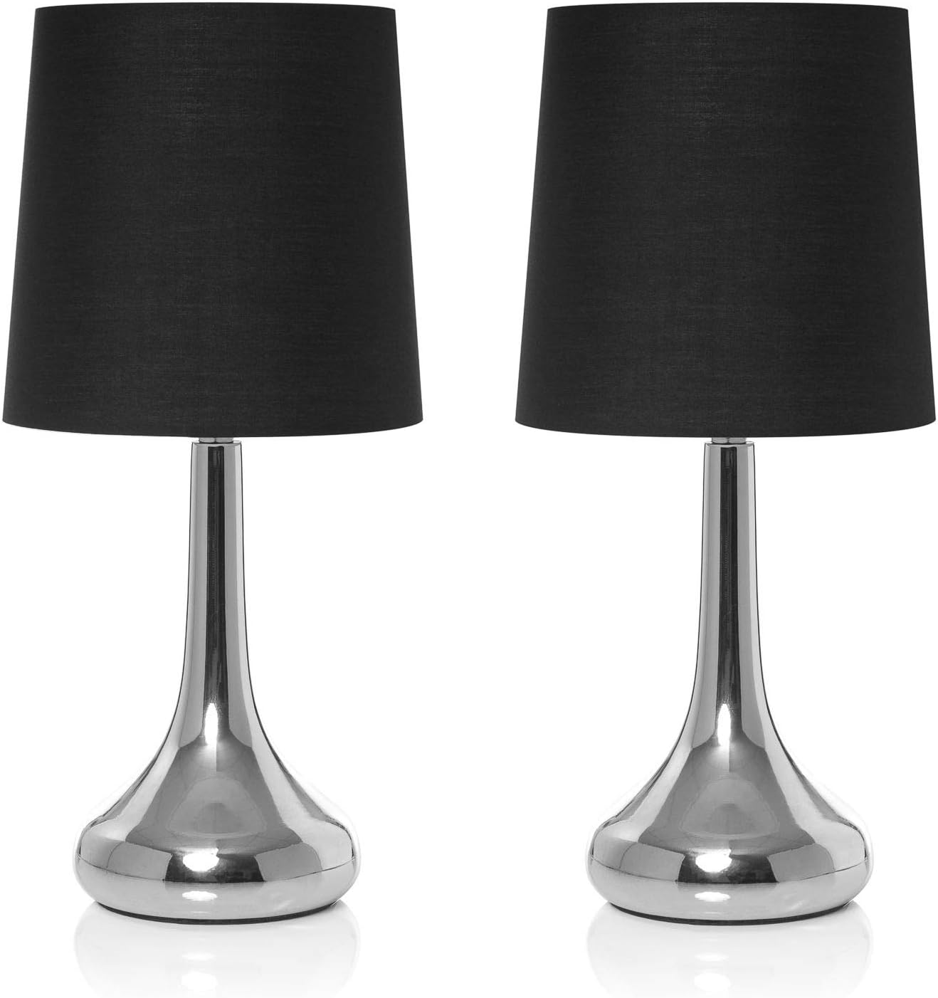 Set of 2 Chrome Teardrop Touch Table Lamps Complete with Halogen