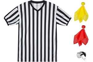 JOIZOMOU Referee Shirt Womens Men Referee Costume 4pc with Umpire Jersey Uniform Referee Flags Whistle for Football Halloween