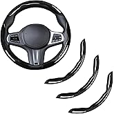Carbon Fiber Steering Wheel Cover, Snap on Car Steering Wheel Cover Set Accessories 3pcs Wrap Grip Non Slip Protector Universal Glossy Black