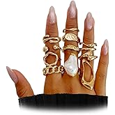 Uarein 12Pcs Chunky Gold Baroque Pearl Knuckle Rings for Women,Vintage Geometric Open Midi Finger Ring Set,Personalized Anniversary Jewelry Accessories Gifts