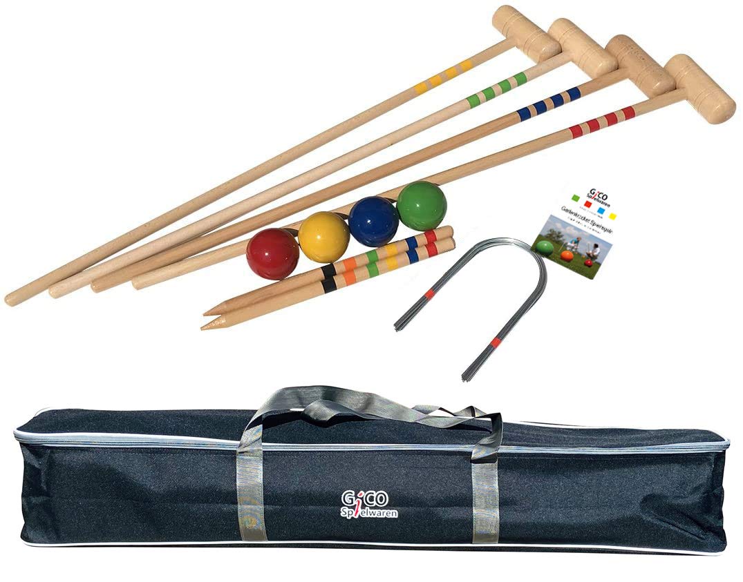 GICO Quality Croquet Game for 4 Players (100 cm Adult Size) with Transport Bag - Garden Fun Product Made of Solid Wood for the Whole Family - Made in EU-3244