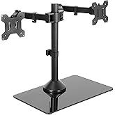 VIVO Freestanding Dual Monitor Stand with Sleek Glass Base and Adjustable Arms, Mounts 2 Screens up to 32 inch and 22 lbs Eac