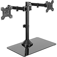 VIVO Freestanding Dual Monitor Stand with Sleek Glass Base and Adjustable Arms, Mounts 2 Screens up to 32 inch and 22 lbs Eac