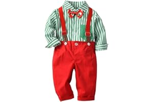 Xifamniy Baby Toddler Boys Christmas outfit Gentleman Shirt 2T 3T Suspender Overalls Clothes