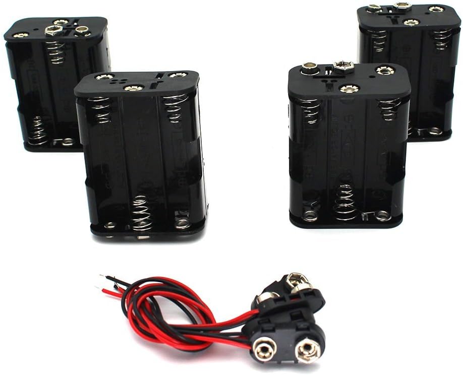 Raogoodcx 4Set 6 x AA Thicken Battery Holder and T Type Wired Battery Clip Standard Snap Connector