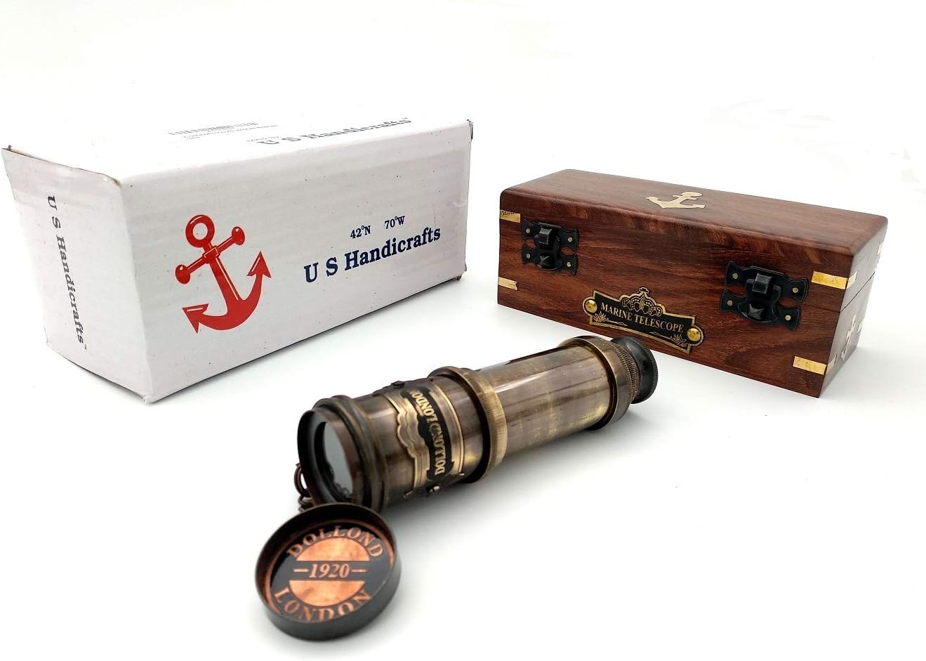 US HANDICRAFTS Vintage Nautical Handheld Brass Telescope With Wood Box - Nautical Captain Spyglass Telescope
