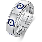 LWXIE Diamond Evil Eye Fidget Ring for Women 925 Sterling Silver Spinner Rings Ojo Turco Ring Luck Amulet, Turkish Faith Protection Stackable Jewelry Gift for Anxiety Relief