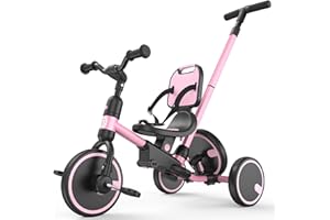 besrey Toddler Bike 1-3 Years Old,Toddler Tricycle with Spare Wheel,5 in 1 Kids Trike with Push Handle,Backrest and Safety Belt,Balance Bike 1+ Year Old,Birthday Gift and Toy for Boys and Girls