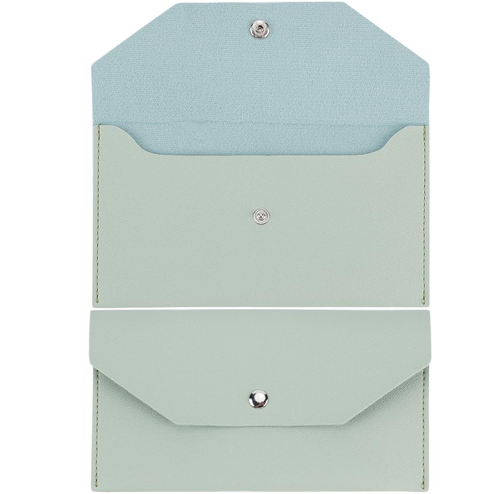 CREATCABIN Light Green Envelope Wallet PU Leather Cash Small Money Bag Wallet Organizer Waterproof Slim Pouch Reusable for Cash Money Receipt Budget Binder Holder Women Men Office Supplies 3.81x6.89in