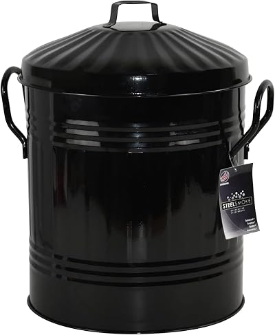 Unibos Small 13 Litre Round Black Galvanised Steel Dustbin with Lid