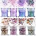 Chunky Glitter, Chunky Cosmetic Holographic Glitter, 12 Jars Hair Eye Face Nail Body Glitter Resin Chunky Craft Glitter Set, Included Glue and Brush, Best Gift for Dance Party Beauty Makeup