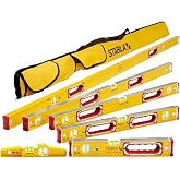 STABILA Type 196 Classic Level Set - 6 Piece Kit with Case, Cat. No. 78296 | Professional 6ft spirit levels for construction and carpentry, includes protective carrying case for jobsite storage
