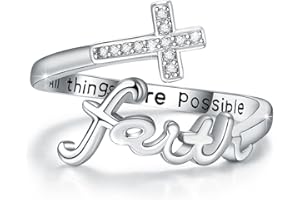 CUOKA Faith Ring,Cross Rings,Sterling Silver Adjustable Cross Wrap Ring Christian Inspirational Jewelry Gifts for Women Girls Daughter Girlfriend Gift