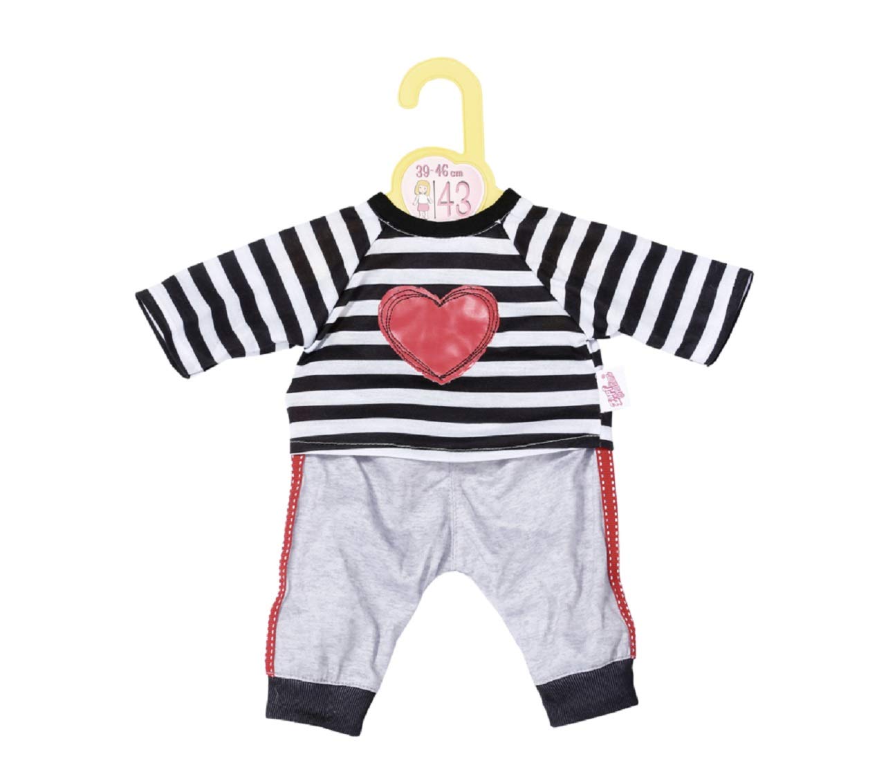 Dolly Moda 871249 Sport Outfit Striped 43 cm - Doll outfit with grey jogging pants and striped long-sleeved shirt - Easy for Small Hands - Promotes Empathy & Social Skills - 3+