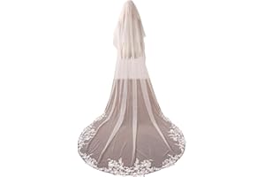 Ophea Veily Lace Applique 2 Tier Long Wedding Bridal Veil with Comb for Brides