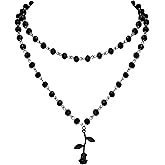 Sacina Layered Black Beaded Rose Choker, Gothic Emo Grunge Necklace, Goth Jewelry, Halloween Christmas Jewelry Gift for Women