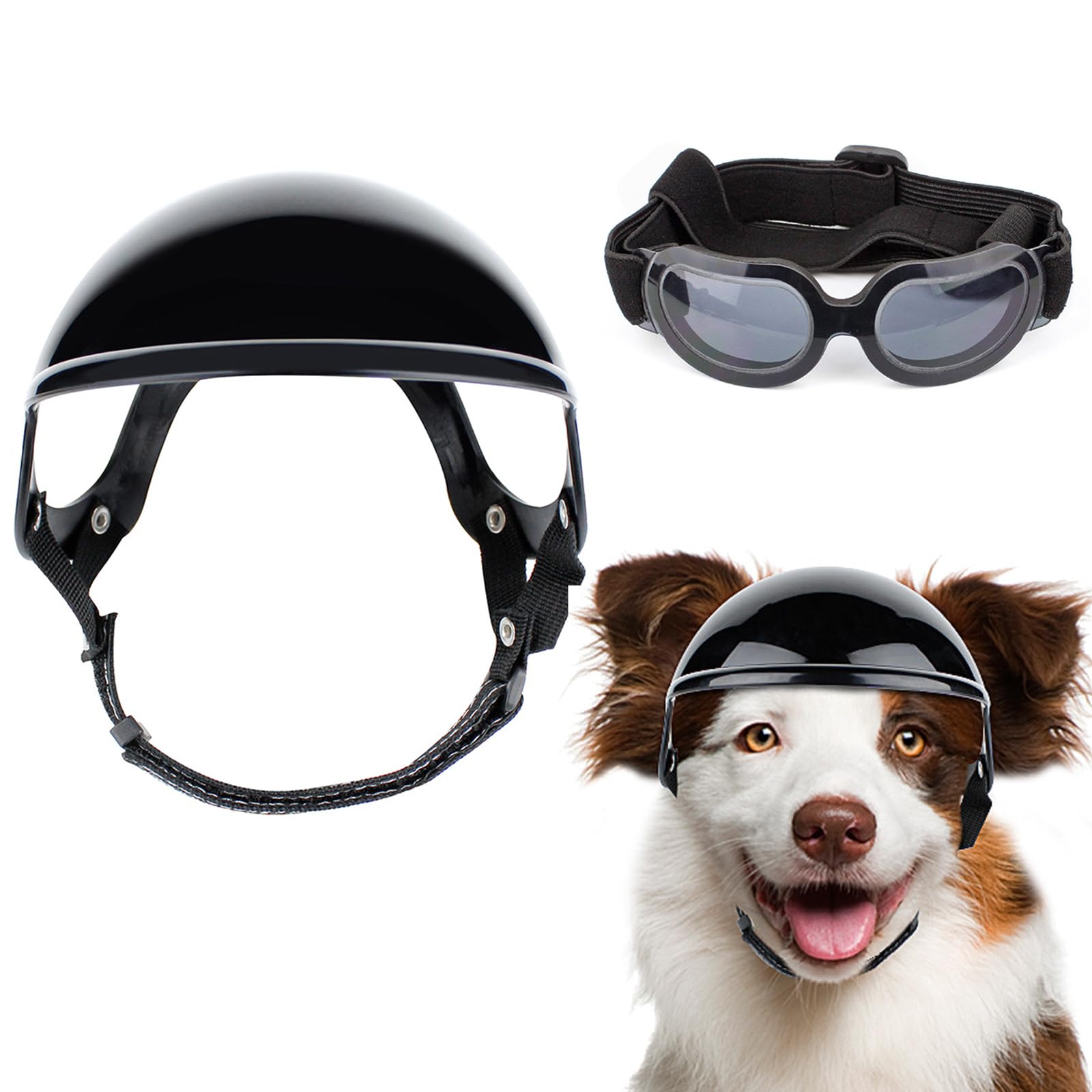 Hodeffior Dog Helmet and Goggles Set, Uv Protection Pet Dog Goggles Pet Helmet, Dog Hat Pet Motorcycle Helmet with Adjustable Belt for Eye Head Protection S Size